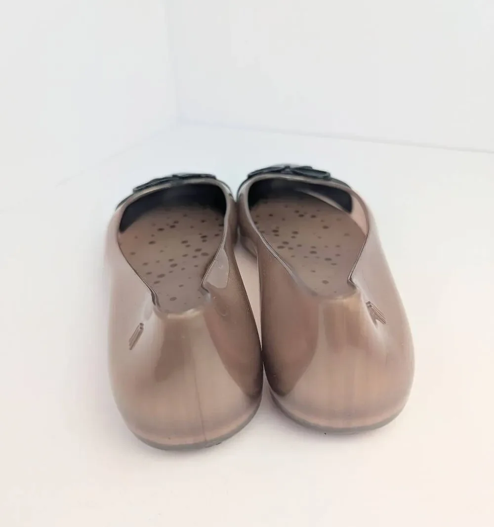 Mini Melissa Sweet Love Rose gold & black cap toe bow flats jellies girls 2